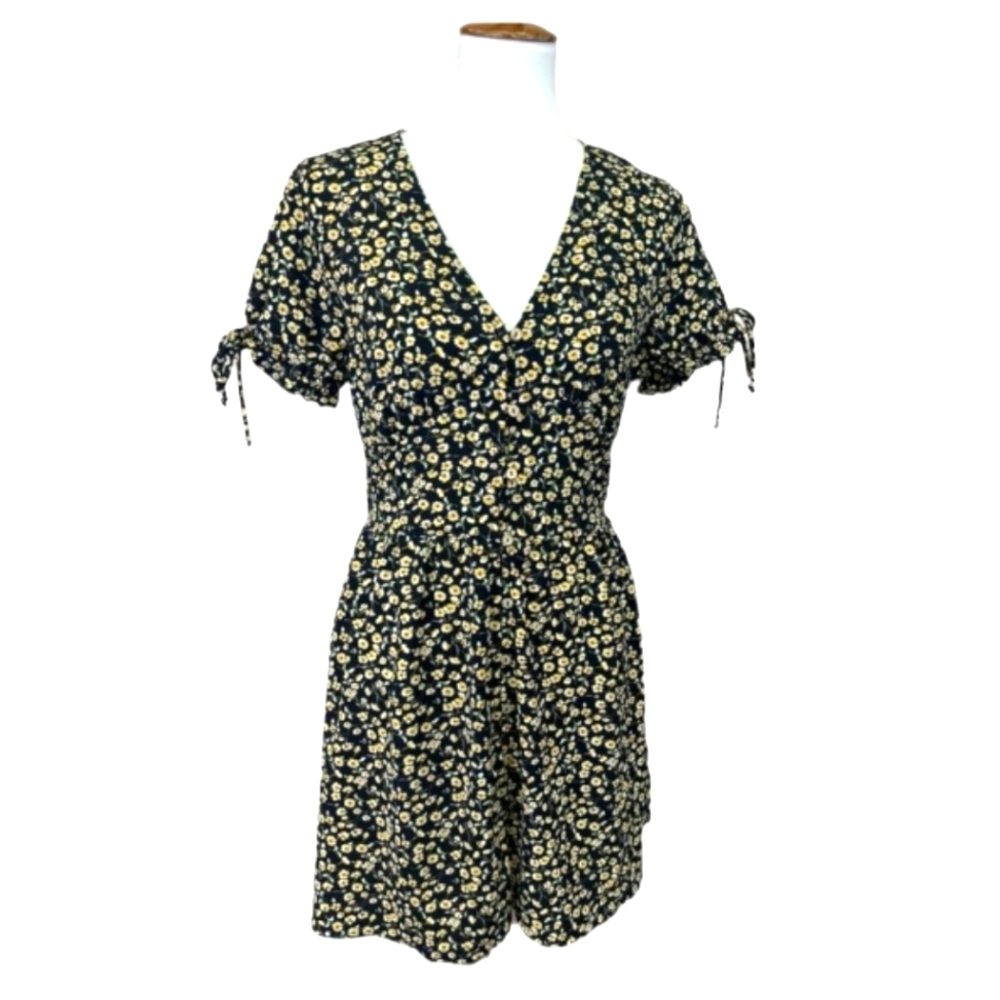 Purple Snow Floral Dress Large Boho Tie Sleeves Button